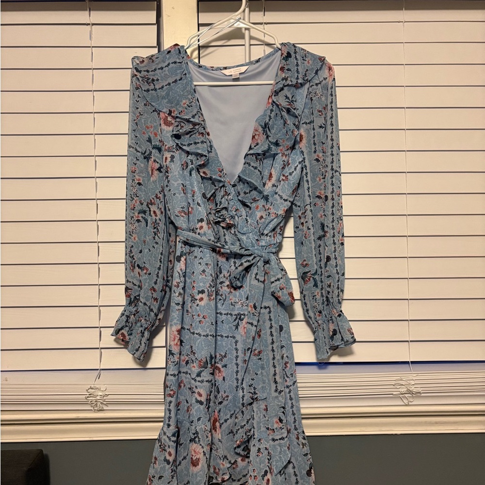 LC Lauren Conrad Blue and Pink Floral Long Sleeve Dress